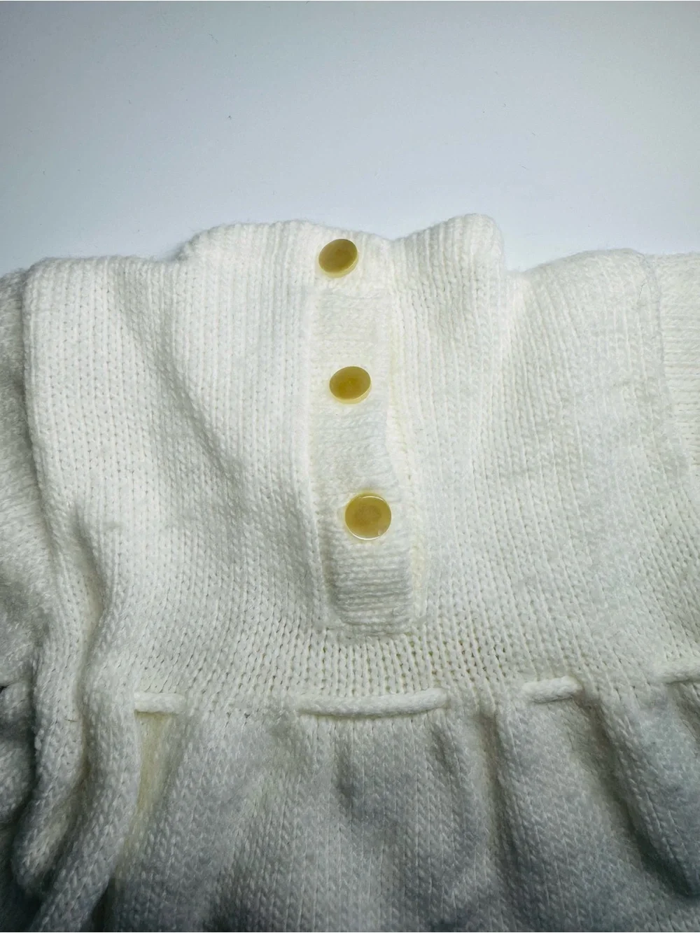 Vintage White Knit Sweater Dress Baby Girls With Flower Accents